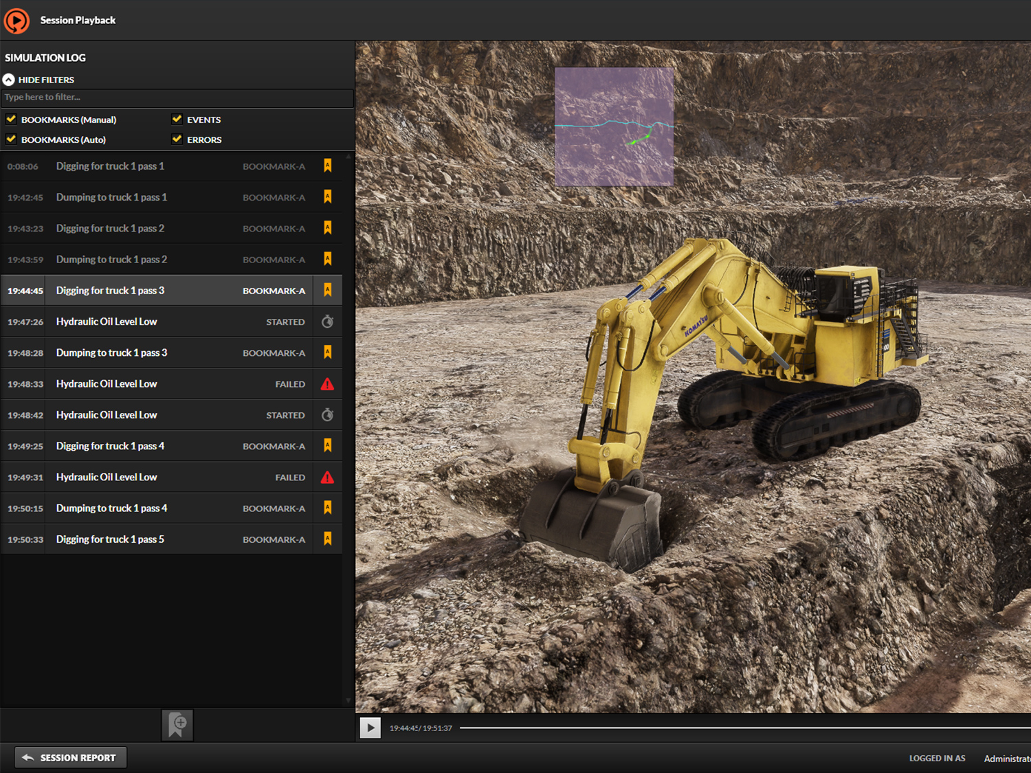 Interface de relecture de session en 3D